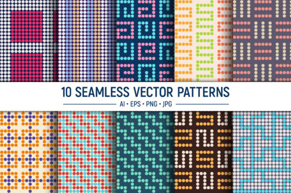 10 Dots Seamless Color Vector Patterns