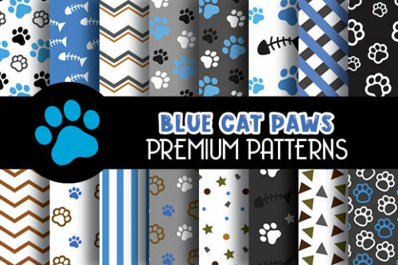 Cat Paws Blue Digital Papers Patterns: A Creative Resource for Every Project