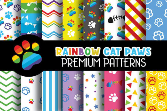 Cat Rainbow Color Paws Patterns