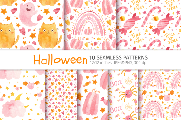 Cute Pink Halloween Seamless Patterns