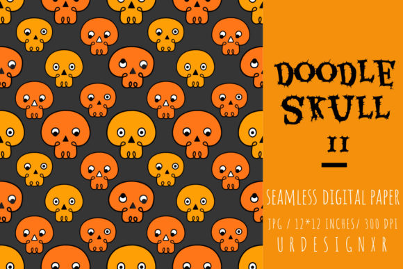 Doodle Halloween Skull Seamless Patterns