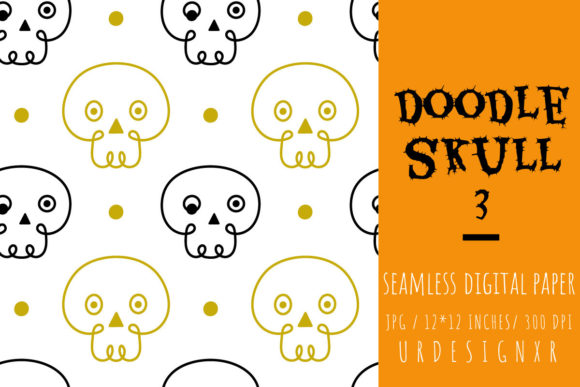 Doodle Skull Halloween Seamless Patterns for Creative Projects