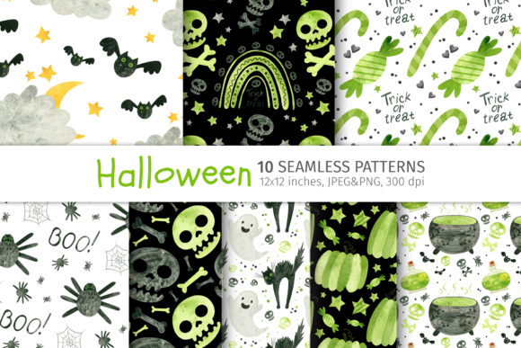 Halloween Green Seamless Patterns for Creative Halloween Projects