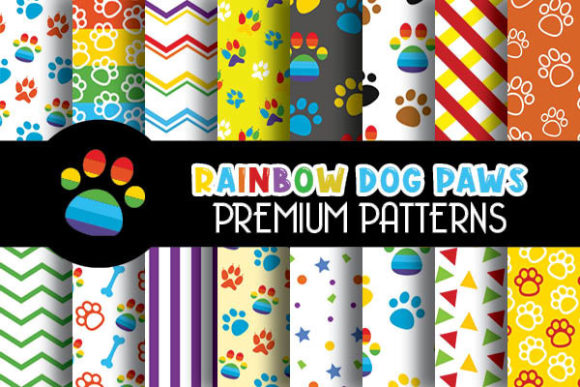 Rainbow Color Dog Paws Patterns for Creative Projects