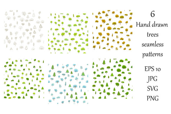 Seamless Patterns, Hand Drawn Trees