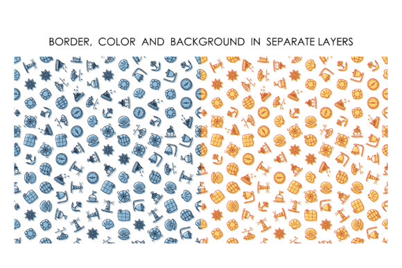 Seamless Patterns with Linear Icons Sea