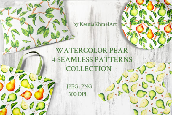 Watercolor Pear Seamless Patterns